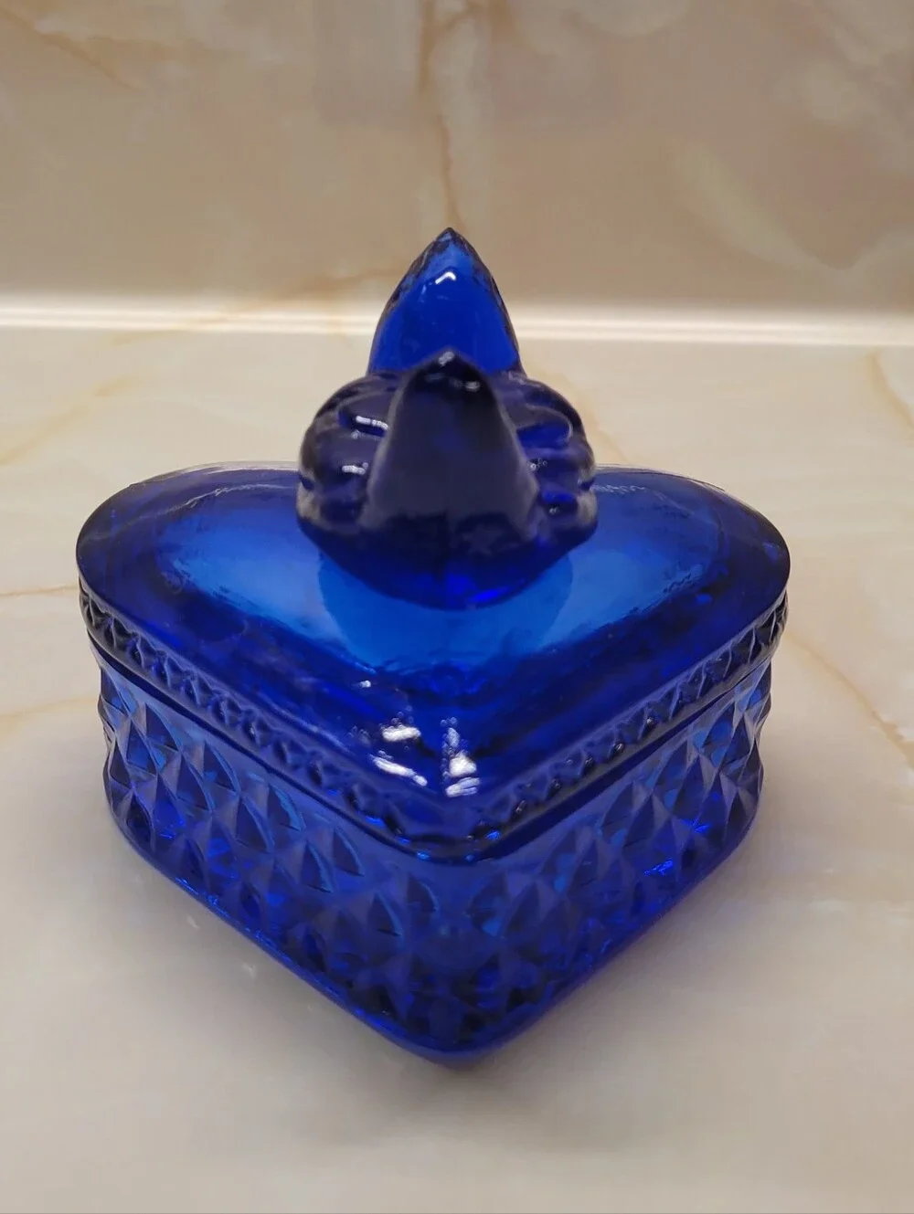 Vintage Cobalt Blue Glass Bird Trinket Box